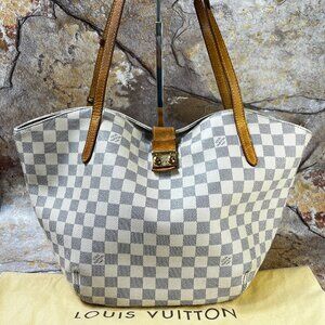 Louis Vuitton Salina PM Shoulder Bag Damier Azur White Tote Bag
